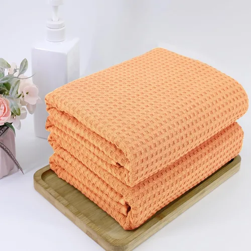 Miniatura 4 de POLYTE Toalla de baño de microfibra de gran tamaño de secado rápido sin pelusas, 60 x 30 pulgadas, juego de 2 (naranja, tejido de gofre)
