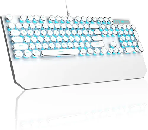 Miniatura 10 de MageGee - Teclado mecánico para juegos estilo máquina de escribir retro, teclas redondas punk doradas retroiluminadas LED, con cable, para laptop
