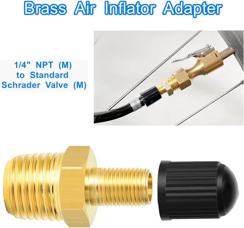 Miniatura 2 de 2 piezas de adaptador de inflador de aire de latón 1/4 NPT (M) a válvula Schrader estándar (M), válvula de tanque, conector de inflador de 1/4