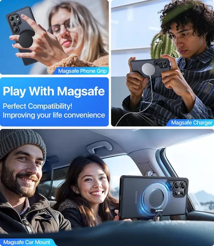 Miniatura 3 de Funda magnética a prueba de golpes para Samsung Galaxy S25 Ultra, protección de grado militar de 12 pies [compatible con MagSafe], parachoques