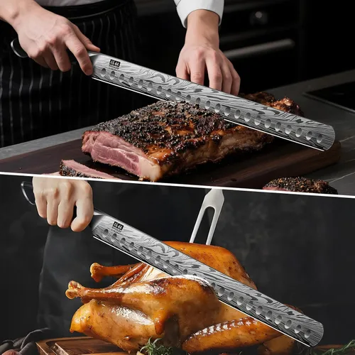 Miniatura 6 de SHAN ZU - Cuchillo para carne de 12 pulgadas en acero en polvo, cuchillo de trinchar para cortar carne, pavo y barbacoa, cuchillos de rebanar
