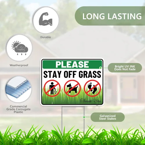 Miniatura 2 de 2 carteles con estaca, 12 x 9 pulgadas, plástico corrugado, con texto en inglés "Keep Off Dont Walk on Grass - No Dog Pooping Peeing Curb Your Dog