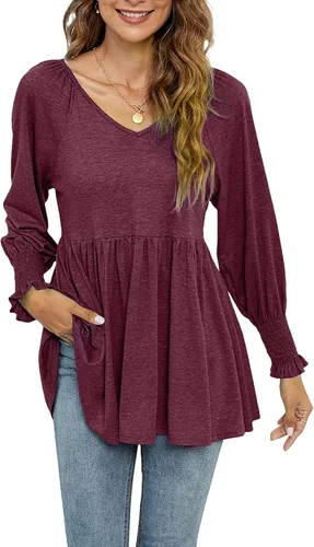 Miniatura 6 de Fragarn Camiseta casual de manga larga con cuello en V para mujer