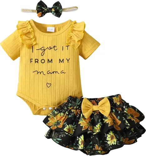 Miniatura 34 de Mioglrie Conjunto de ropa para bebé recién nacida, conjunto de pantalones cortos, conjunto floral de verano, ropa de bebé linda para niña