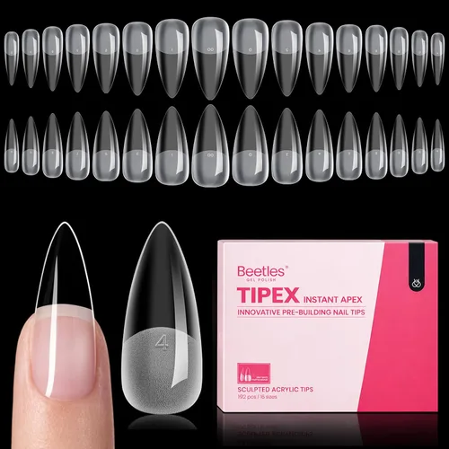 Miniatura 19 de Beetles Tipex - Uñas postizas con ápice instantáneo, 192 uñas, preconstruidas y pregrabadas, largas, cuadradas, fuertes y gruesas, uñas postizas a