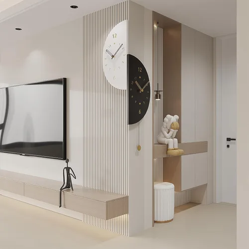 Miniatura 5 de Reloj de pared de esquina semicircular de doble cara con péndulo, movimiento de cuarzo silencioso, funciona con pilas, reloj decorativo para sala