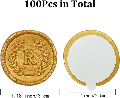 Miniatura 2 de 100 calcomanías adhesivas de cera con letras R doradas, hechas a mano, sin necesidad de sellar, rasgar y usar calcomanías de cera para invitaciones