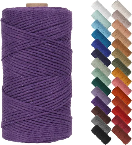 Miniatura 28 de Cordón de macramé de 1/8 pulgadas 220 yardas (200 metros) suministros naturales de macramé, hilo de macramé, cuerda de algodón de color, cuerda