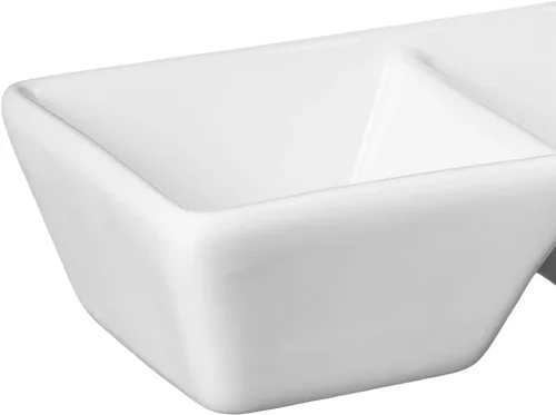 Miniatura 4 de CAC China CN-3T7 Bandeja dividida de 7 pulgadas por 2-1/2 pulgadas, 1.5 onzas, 3 bandejas rectangulares de porcelana súper blanca con 3