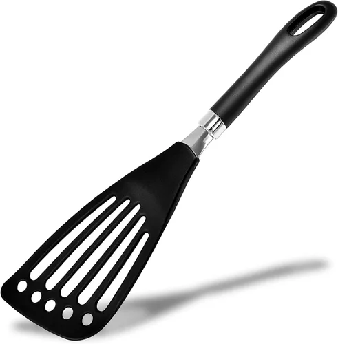 Miniatura 9 de Espátula de mano izquierda de acero inoxidable de Seki Japón, espátula para huevos y pescado - volteador ranurado, utensilios para voltear huevos 30