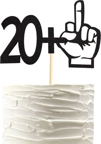 Miniatura 12 de Decoración para tartas con purpurina negra con dedo medio 15+1, decoraciones para fiesta de cumpleaños de 16 años, suministros divertidos