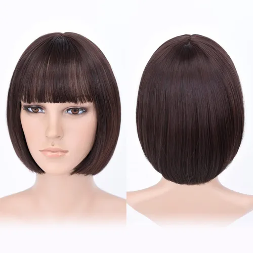 Pelucas de cabello castaño Bob, pelucas cortas de 10 pulgadas, pelucas cortas Bob lacias con flequillo, peluca sintética colorida para cosplay, uso