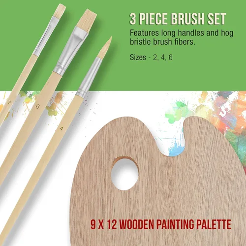 Miniatura 4 de US Art Supply - Set de paleta de madera con 6 unidades de acrílico y set de 3 unidades de brochas.