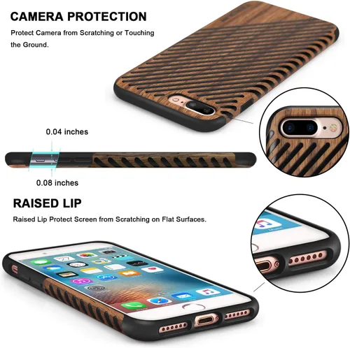 Miniatura 4 de TENDLIN Funda para iPhone 8 Plus/iPhone 7 Plus con grano de madera exterior suave TPU silicona híbrida funda delgada para iPhone 7 Plus y iPhone 8