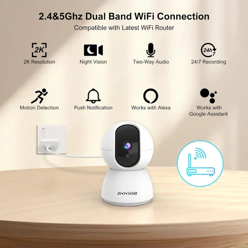 Miniatura 2 de Cámara de seguridad WiFi para interiores de 2.4 y 5GHz, cámara de 2K/3MP para seguridad del hogar, cámara para mascotas con panorámica/inclinación