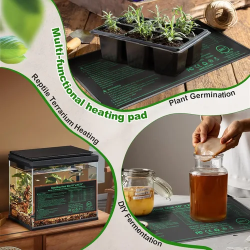 Miniatura 3 de Tapete térmico de plántulas con controlador de temperatura integrado (paquete de 2), almohadilla térmica de plantas de 10 x 20.75 pulgadas