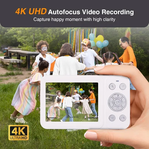 Miniatura 2 de Cámara digital 4K para niños de 7 a 12 años, cámara digital de 64MP de punto y disparo para vlogging con tarjeta SD de 32GB, cámara compacta