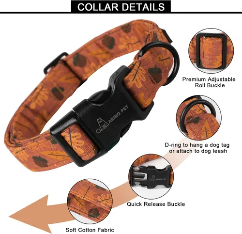 Miniatura 2 de Aring Pet Collar de algodón, ligero y ajustable, con hebilla de liberación rápida, para perros pequeños, medianos y grandes, otoño, naranja