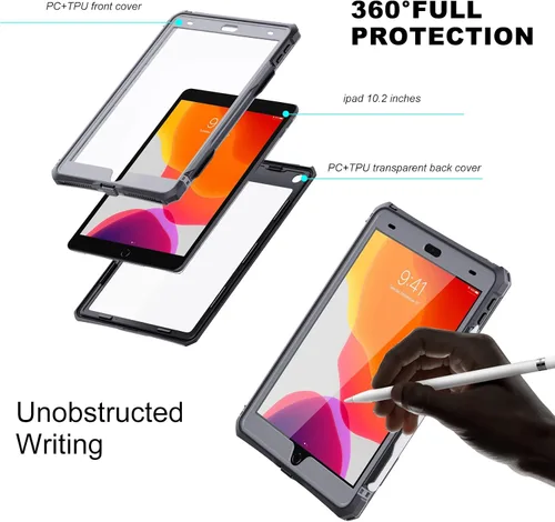 Miniatura 3 de ShellBox Case Funda impermeable para iPad 10.2 de 9ª/8ª/7ª generación, resistente a prueba de golpes, protector de pantalla integrado con correa