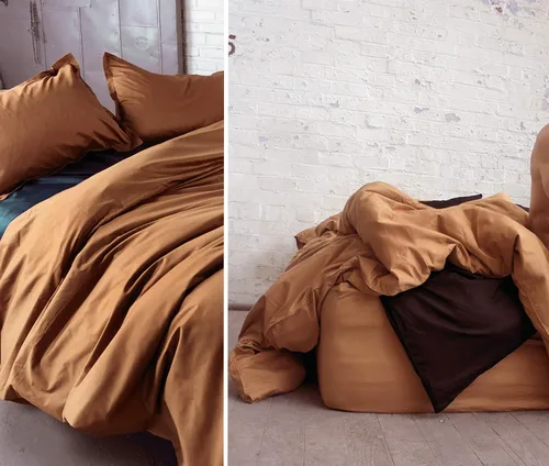 Miniatura 4 de Juego de ropa de cama de lujo de algodón egipcio, de color liso, de satén de alta densidad de hilos largos, sedoso, suave, transpirable, de primera