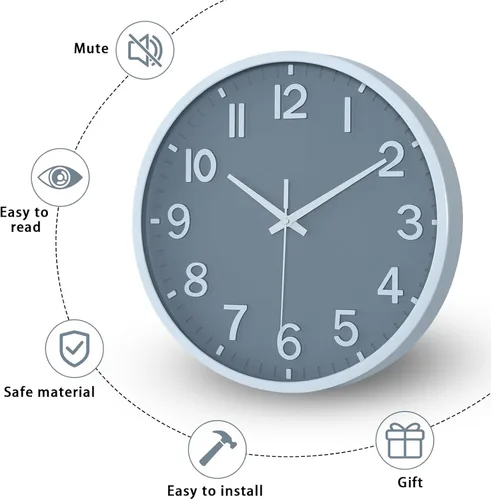 Miniatura 4 de Relojes de pared Moiubik operados con pilas, reloj de pared moderno de 8 pulgadas, silencioso, sin tictac, para decoración de sala de estar, Gris