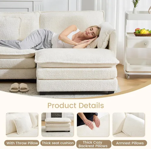 Miniatura 5 de Sofá modular de nube modular de 112 pulgadas con otomana móvil, sofás en forma de L para sala de estar, cómodo sofá de 3 plazas con funda extraíble