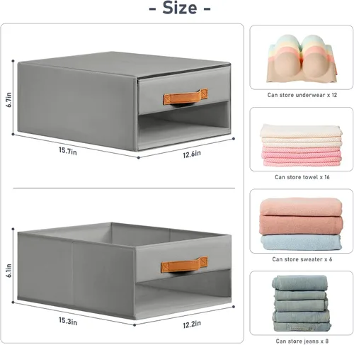 Miniatura 3 de DIMJ Organizadores de armario y almacenamiento - Contenedores de tela con cajones para armario, organizadores de ropa plegables con ventana 2-Gris