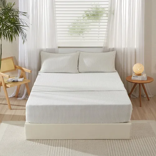 Miniatura 8 de LIFETOWN Sábana de 100 % algodón de punto jersey, bolsillo extra profundo, 1 sábana bajera ajustable con 2 fundas de almohada, sin arrugas