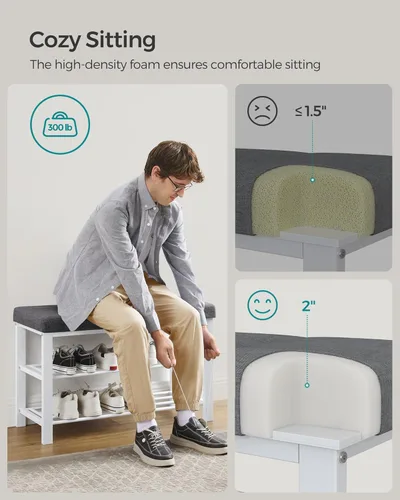 Miniatura 5 de SONGMICS Banco de zapatos, banco de almacenamiento, banco de entrada con cojín, estante para zapatos con asiento, ahorro de espacio, estilo moderno