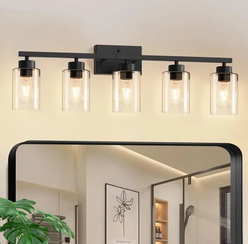 Miniatura 16 de IZORRO Moderna lámpara de baño, 3 luces negras claras, accesorios de iluminación de baño sobre espejo con vidrio transparente para sala de estar