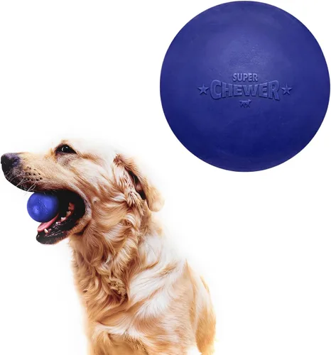 SuperChewer - Pelota de juguete resistente para perros, reemplazo de por vida, goma natural fuerte, gran juguete para buscar perros, juguetes
