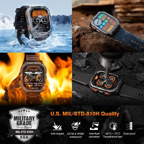 Miniatura 3 de AMAZTIM Reloj inteligente militar con GPS, 6 posicionamiento/brújula satélite, cuerpo de acero inoxidable, impermeable, batería extragrande de 480