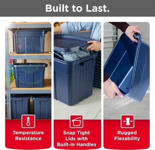 Miniatura 3 de Rubbermaid Roughneck Bolsa de variedad - Hecho en los EE. UU. Color índigo oscuro metálico, resistente contenedor de almacenamiento apilable