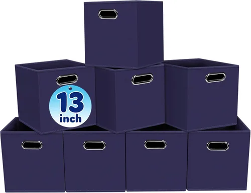 Miniatura 14 de Cubos de almacenamiento de tela – 13 x 13 x 13 pulgadas, cubos organizadores plegables con asas dobles – juego de 6, color azul