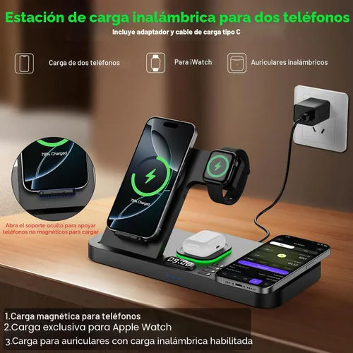 Miniatura 3 de Estación de carga inalámbrica de teléfono doble para dispositivos Apple, estación de carga magnética para iPhone con interruptor automático de luz