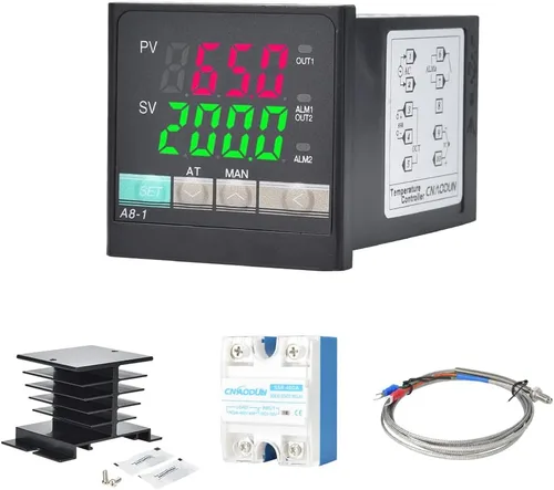 Kit de controlador de temperatura PID, CNAODUN 100-240 VCA voltaje con relé de estado sólido 40DA, sonda de termopar tipo K y disipador de calor