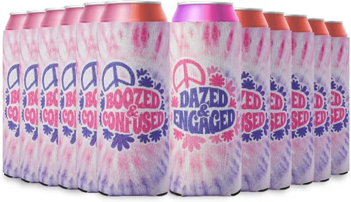 Aturdido & Comprometido despedida de soltera Coozies Skinny Can Incluye Bride Coozie y Slim Bachelorette Coozies para fiesta de los 70