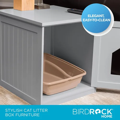 Miniatura 2 de BIRDROCK HOME Casa decorativa para gatos y mesa auxiliar Mesita de noche gris Caja de interior para mascotas Recinto para caja de arena Caja