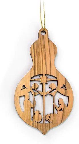 Adornos de madera de olivo de Tierra Santa, adorno de pesebre de madera con bombilla 2D, pastores y ángeles, adornos de Navidad cristianos de 2 x 4