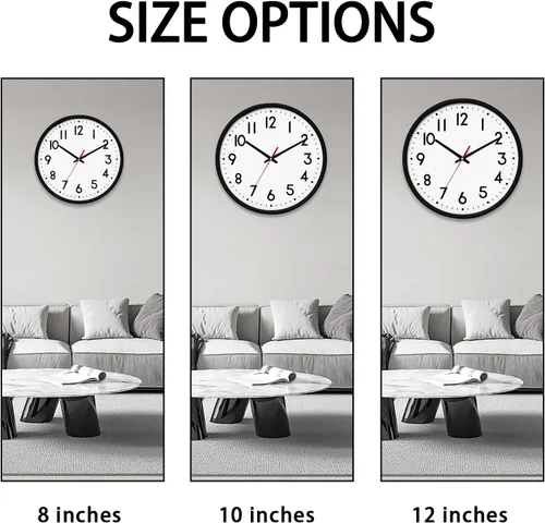 Miniatura 2 de HZDHCLH Reloj de pared negro, silencioso, funciona con pilas, 8 pulgadas, moderno, analógico, sin tictac, decorativo, para cocina, dormitorio, sala