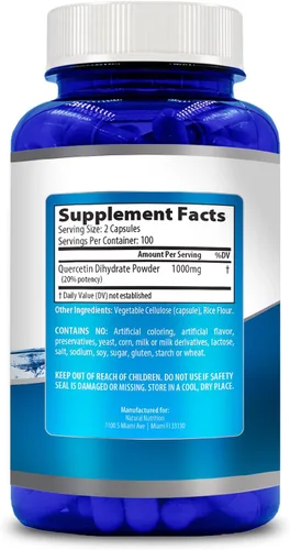 Miniatura 3 de Vitamina natural Quercetina Máxima Fuerza 1000mg 200 Cápsulas Sin Gluten Sin OMG