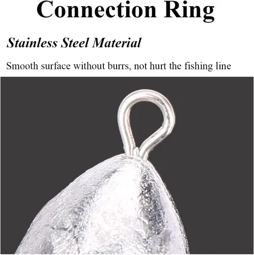 Miniatura 7 de SagaSave 5PCS Pesca Peso aerodinámico forma bala con anillos de conexión de acero inoxidable para pesca de mar, pesca en hielo
