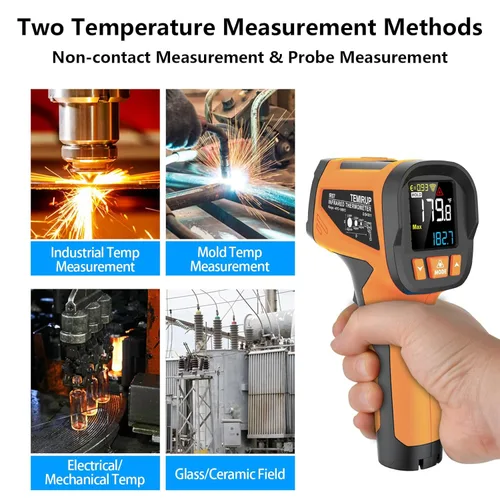 Miniatura 8 de Termómetro infrarrojo TEMIRUP de 40 ℉ a 1922 ℉ con sonda de termopar, termómetro de alta temperatura pirómetro 30:1 para horno de cocina, motor