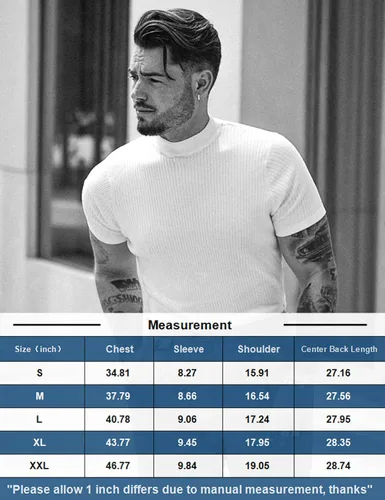 Miniatura 5 de AstoSeu Camisetas de cuello alto para hombre de manga corta, suéter ligero de cuello alto