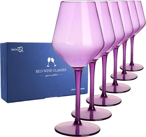 Miniatura 10 de MICHLEY Juego de 6 copas de vino de colores de tallo largo, color rojo y blanco, cristalería de plástico de tritán, regalo de 15 onzas para fiestas