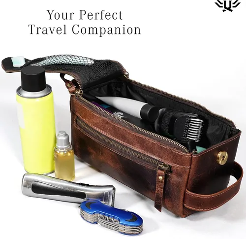 Miniatura 7 de Neceser de cuero hecho a mano de primera calidad para hombres y mujeres, kit de cuero genuino Dopp y bolsa de afeitar para hombres, bolsa