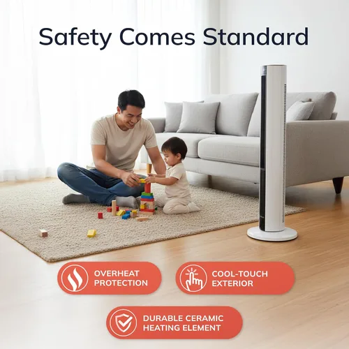 Miniatura 4 de Lasko Ventilador de torre oscilante para todas las estaciones y calentador de espacio en uno para el hogar con termostato ajustable, protección