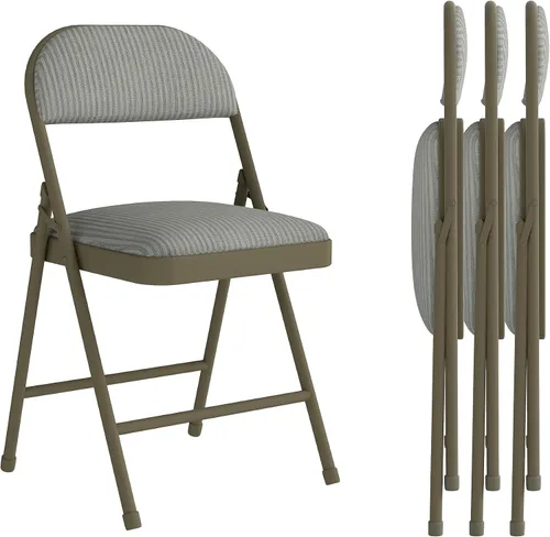 Miniatura 12 de Paquete de 4 sillas plegables acolchadas con respaldo y cojines, juego de sillas de comedor de tela con marco de acero de metal para el hogar