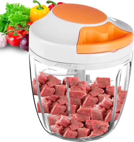 Miniatura 10 de Procesador manual de alimentos, picadora de verdura portátil a cuerda, para picar ajo, cebolla, jengibre, frutas, frutos secos, hierbas, etc., 900