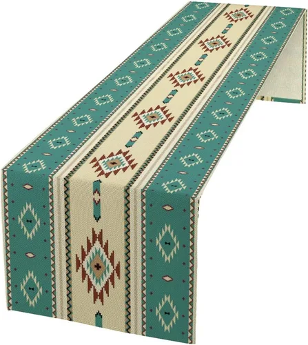 Miniatura 8 de Camino de mesa étnico del suroeste, navajo tribal nativo americano, bohemio, patrón geométrico azteca, camino de mesa para cocina, mesa de comedor